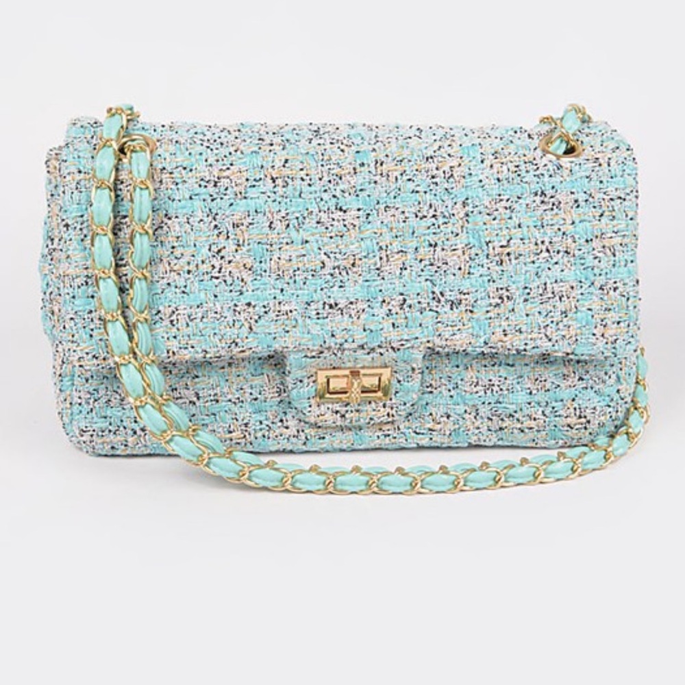 Boutique Blue Tweed Shoulder Bag